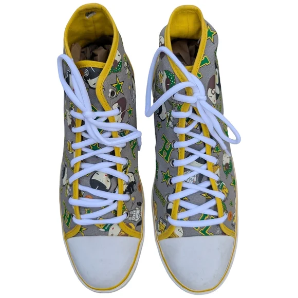 Harajuku Lovers High Top Canvas Sneakers Yellow Gray Kawaii Print Size 10 - Picture 2 of 12
